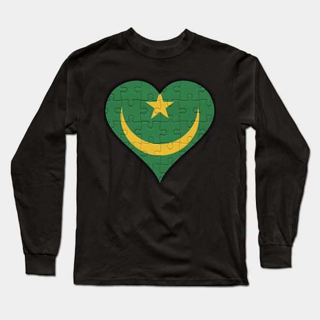 Mauritanian Jigsaw Puzzle Heart Design - Gift for Mauritanian With Mauritania Roots Long Sleeve T-Shirt by Country Flags